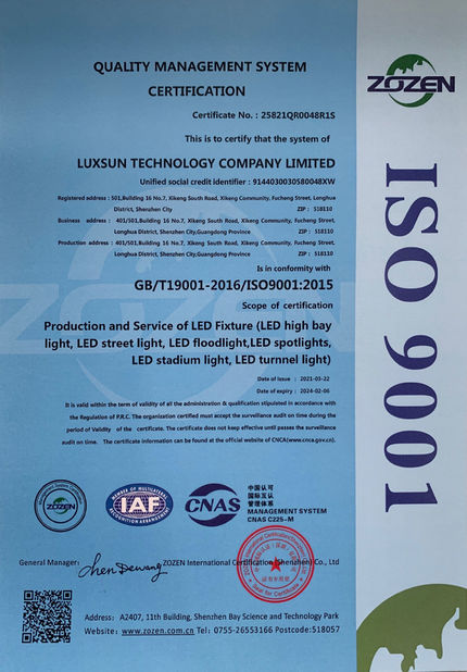 China Luxsun lighting Co.,Ltd certificaten