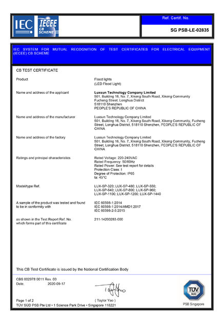 China Luxsun lighting Co.,Ltd certificaten
