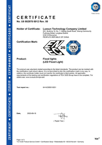 China Luxsun lighting Co.,Ltd certificaten