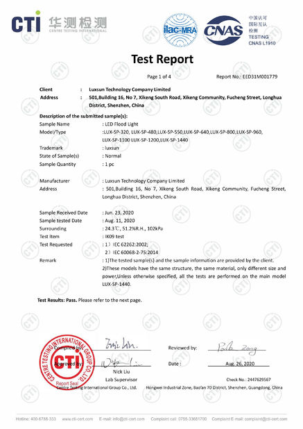 China Luxsun lighting Co.,Ltd certificaten