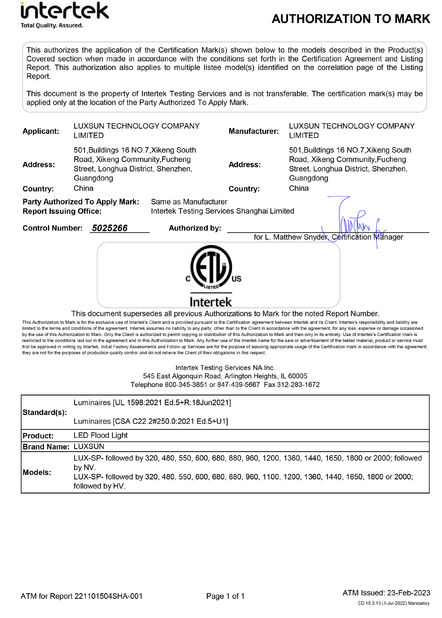 China Luxsun lighting Co.,Ltd certificaten